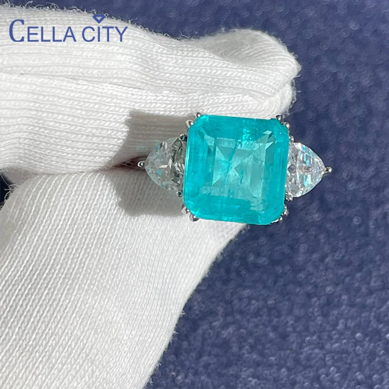 

Cellacity Classic Women 925 sterling silver ring with paraiba gemstones female fine Jewelry Gift Wedding Engagement Accessories