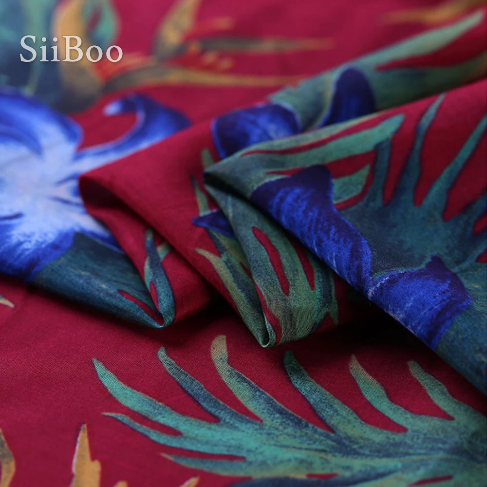 Пасторальная зеленая синяя ткань с принтом растений красная хлопковая шелковая