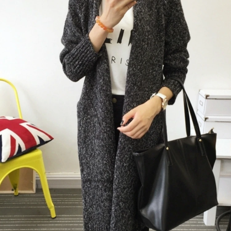 

Harajuku Women Plain Long Blouse Long Sleeve Casual Solid Pocket Winter Sweater Loose Stretch Student Cardigan Shirt