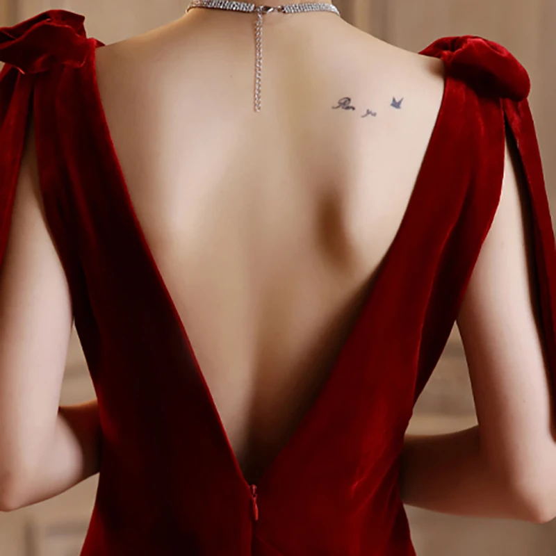 

Evening Dresses Deep V-Neck Bow Spaghetti Strap Vintage Elegant New Backless Mermaid Floor-length Woman Formal Party Dress A333