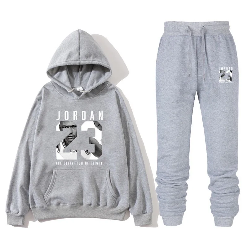 

2-piece sportswear men's hooded sweatshirt + pants pullover printed hooded sportswear suit loose casual men's clothes new 2021