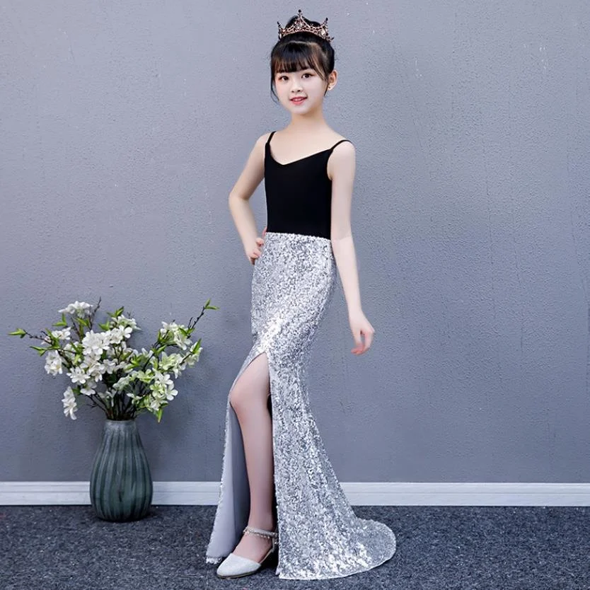 

Высококачественное сексуальное вечернее платье с блестками, детское подиумное платье принцессы с юбкой-годе, платье для дня рождения для д...