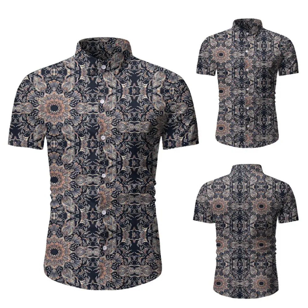 

MISSKY New Men Shirt Summer Beach Shirt Hawaii Floral Printing Lapel Short Sleeve Male Casual Shirt