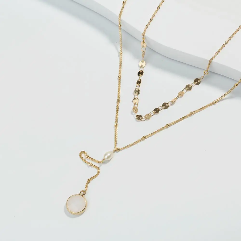 Цепочка с подвеской из натурального камня классическое ожерелье двойным