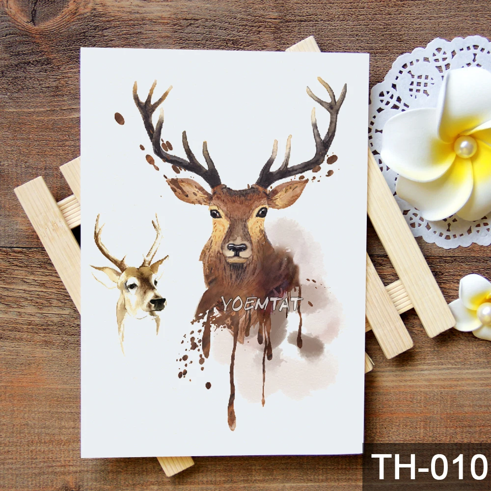 Водостойкая Временная тату наклейка акварель животные узор татуировка