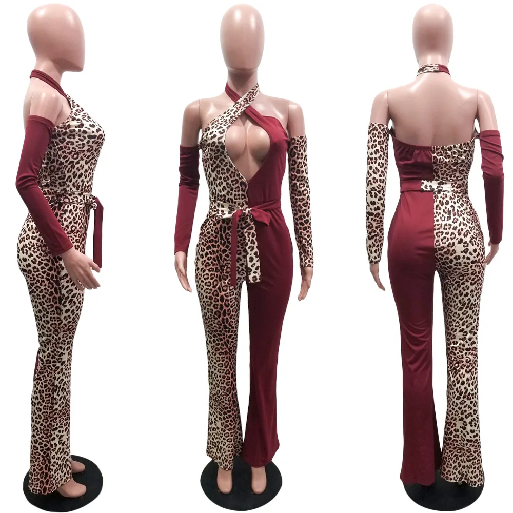 GL Autumn Women Winter Jumpsuit Halter Sashes Leopard Print Bandage Bodycon Sexy Night Club Romper Party Playsuit outfits A8192 |