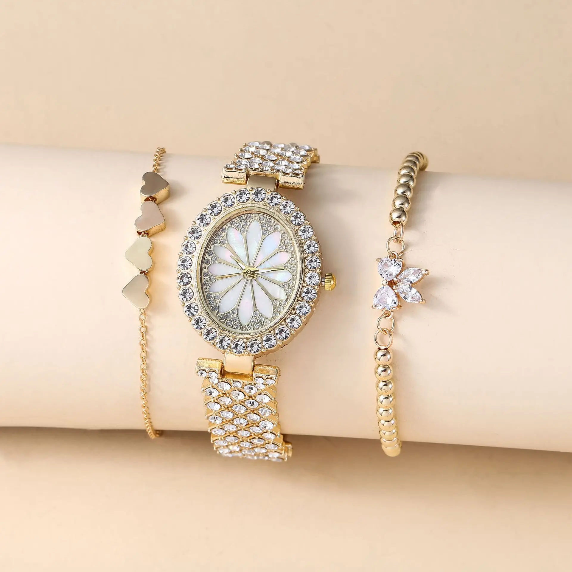 

3Pcs Gift Set Box Watches Women Fashion Design Women's Bracelet Watches Rose Gold 2021 Hot Sale Clock Ladies Dress енские Час