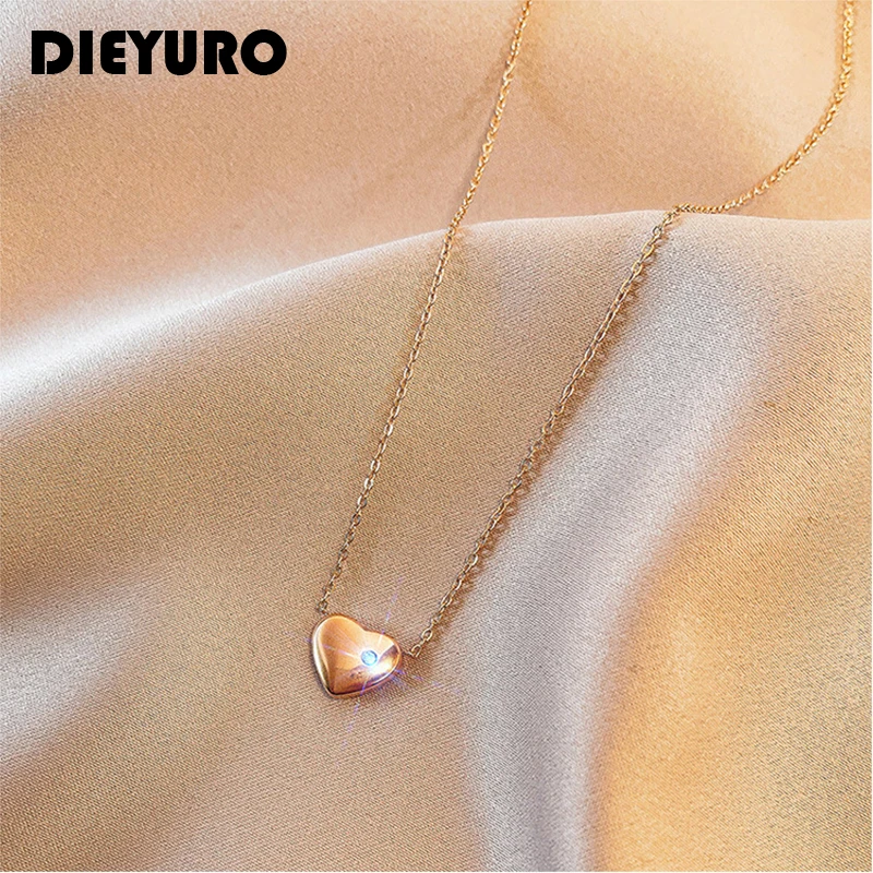 

DIEYURO 316L Stainless Steel Sweet Romantic Love Heart Necklace Delicate Petite Valentine's Day Gift For Lovers 2021 New Arrival