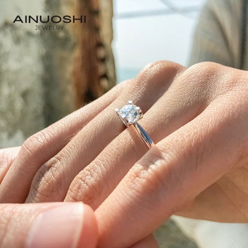 

AINUOSHI Real 0.5 Carat Moissanite Diamond Rings 100% 925 Sterling Silver Engagement Wedding Rings for Women Jewelry anillo Gift