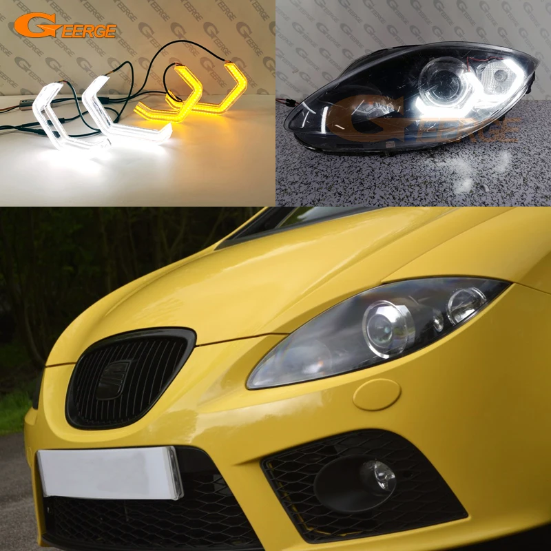 

For Seat leon Mk2 1P 2005 - 2012 Xenon headlight Super Bright led 3D Hexagon Angel Eyes M4 Iconic Style crystal Day light