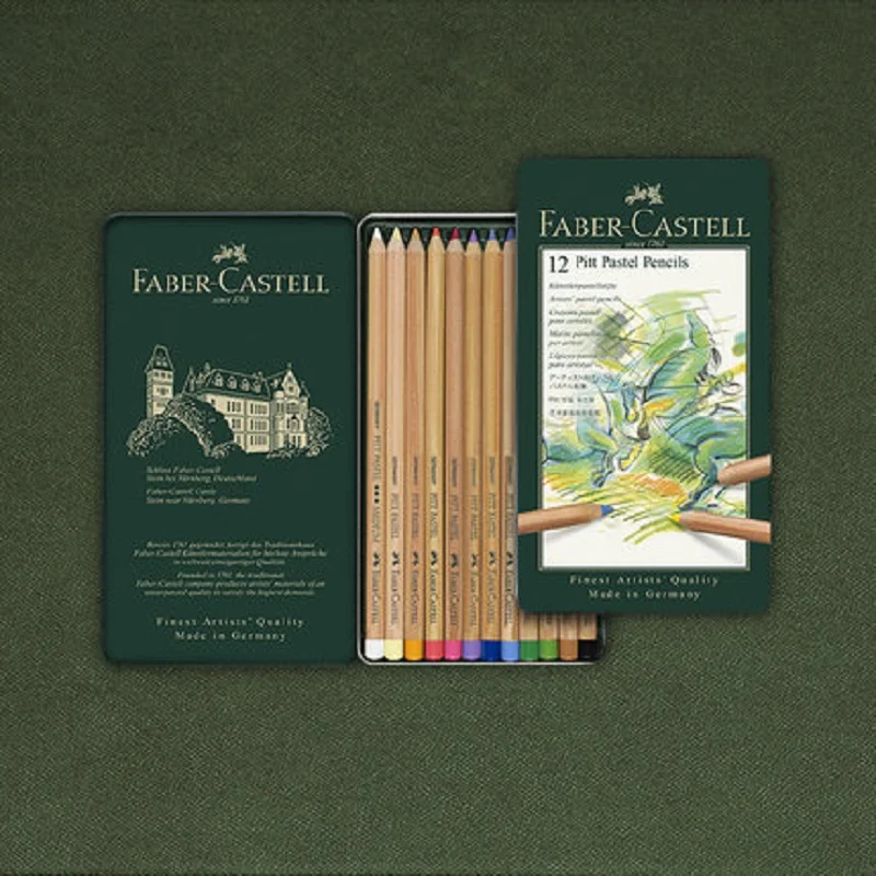 Germany Faber-Castell PITT pastel pencils 12 color pencils with green tin box