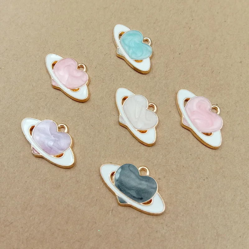 

10PCS 13x21mm Metal Enamel Heart Charm Satellite Pendant For Earring Necklace DIY Handmade Jewelry Making Accessories