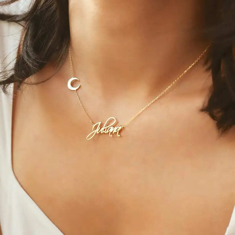 

Personalized Name Necklace Custom Name Necklace with Moon First Name Necklace Mother Gift Christmas Gifts Unique Necklace