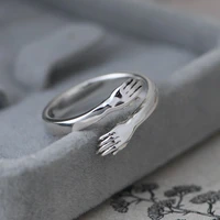 retro design ring with two hands embrace ring with cross border jewelry high quality opening womens thai silver ring anillos