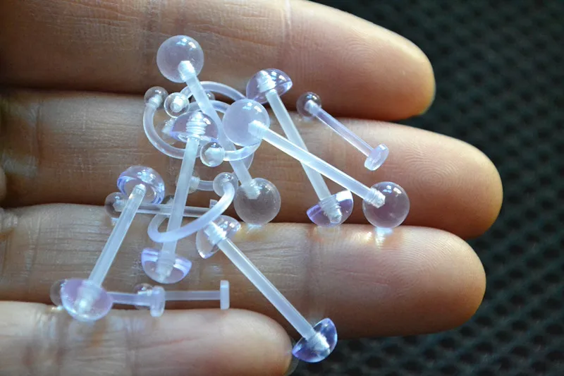 LOT500pcs Körper Piercing Schmuck-UV Flexible Retainer ClearLip Labret Bar Hufeisen Ring Ohr Helix Lippen Piercing Zunge BarBell – Detail 6