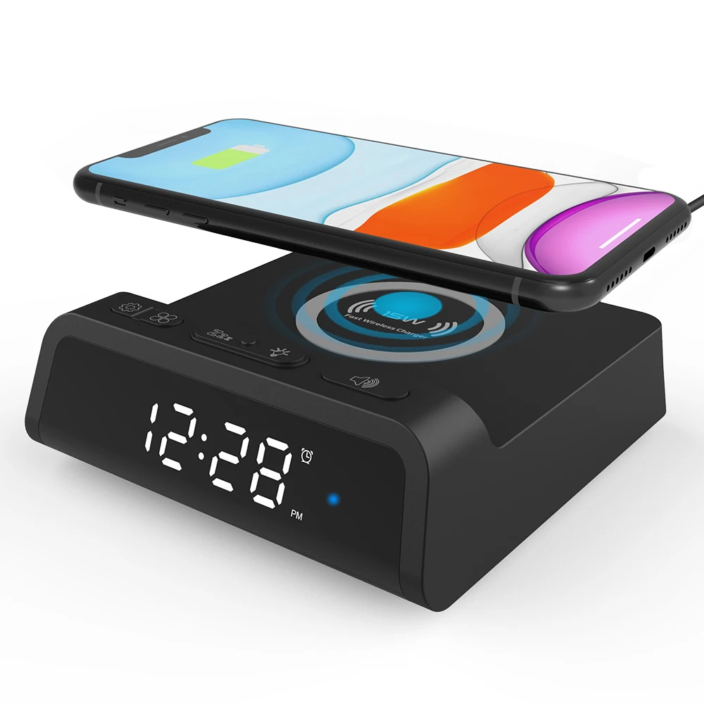 

LED Alarm Clock With Wireless Charging Pad 15W Multifunctional mobile Phone Wireless Charger Clock 7.5w10w15w Fast Charging