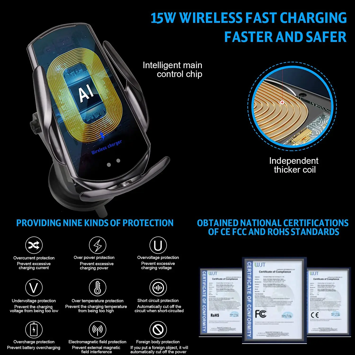 15w qi car wireless charger automatic induction fast charging air vent phone holder for iphone 13 12 11 xs xr 8 samsung s21 s20 free global shipping