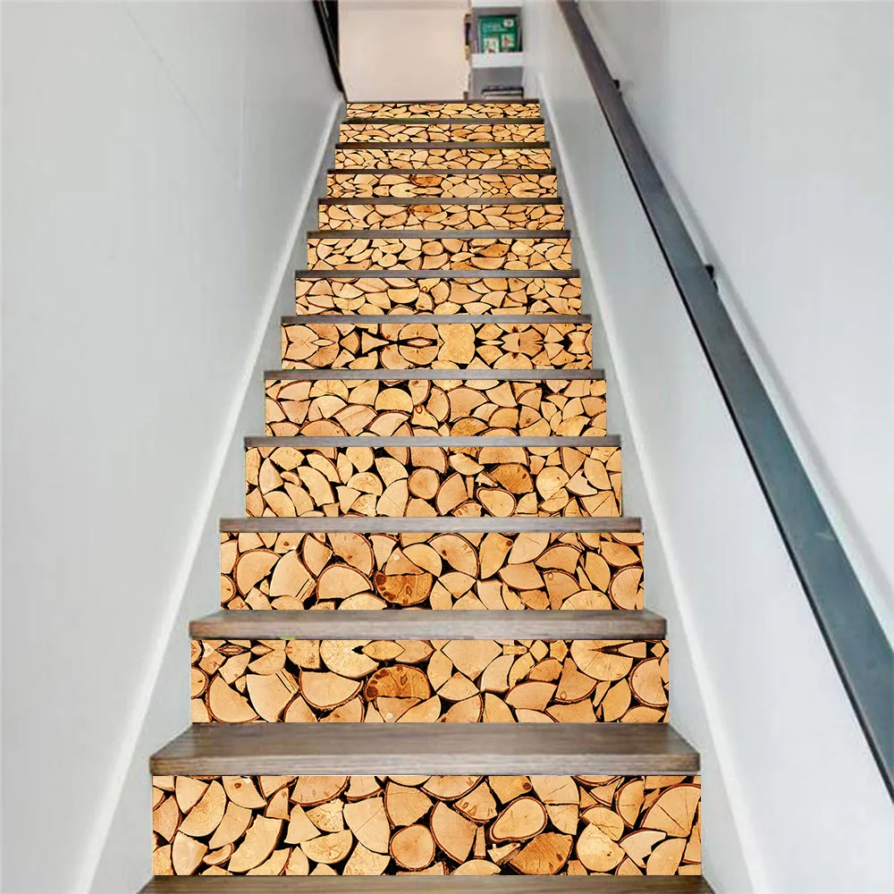 13 шт./компл. самоклеющиеся наклейки для лестницы с деревянным рисунком Настенная