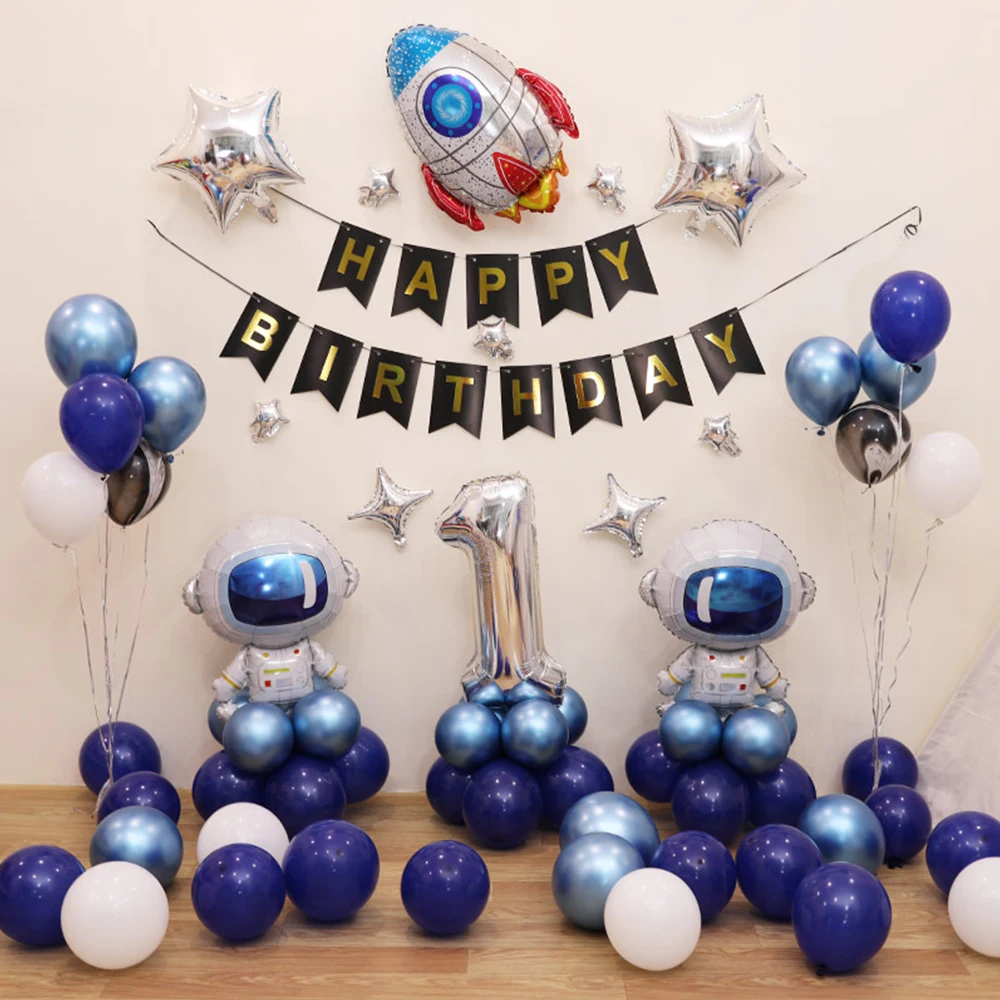 

Outer Space Astronaut Rocket Foil Balloons Galaxy Theme Latex Balloon Air Globos For Boys Kids Birthday Decor Party Supplies