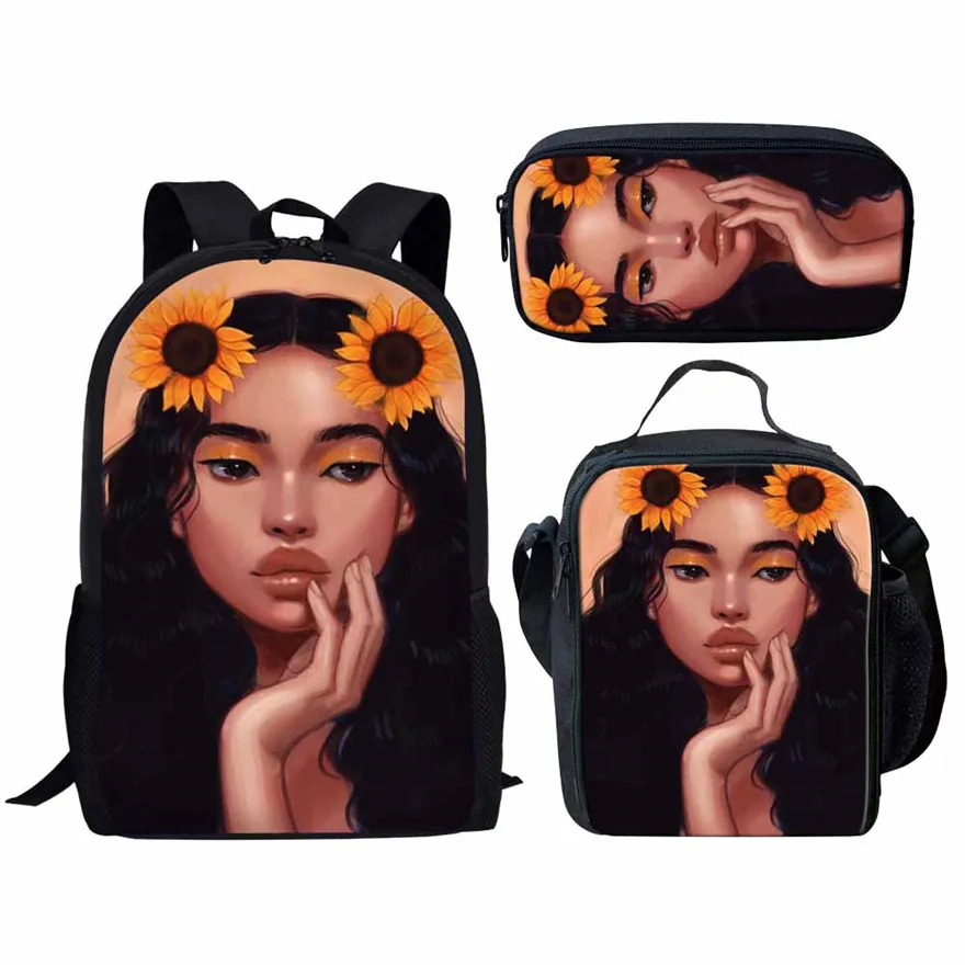 YQ4613CGK FORUDESIGNS/черные школьные сумки для девочек в стиле афро-леди; комплект из 3 предметов; школьные сумки; детские школьные сумки в стиле преппи; школьные рюкзаки для студентов - Цвет: YQ4613CGK