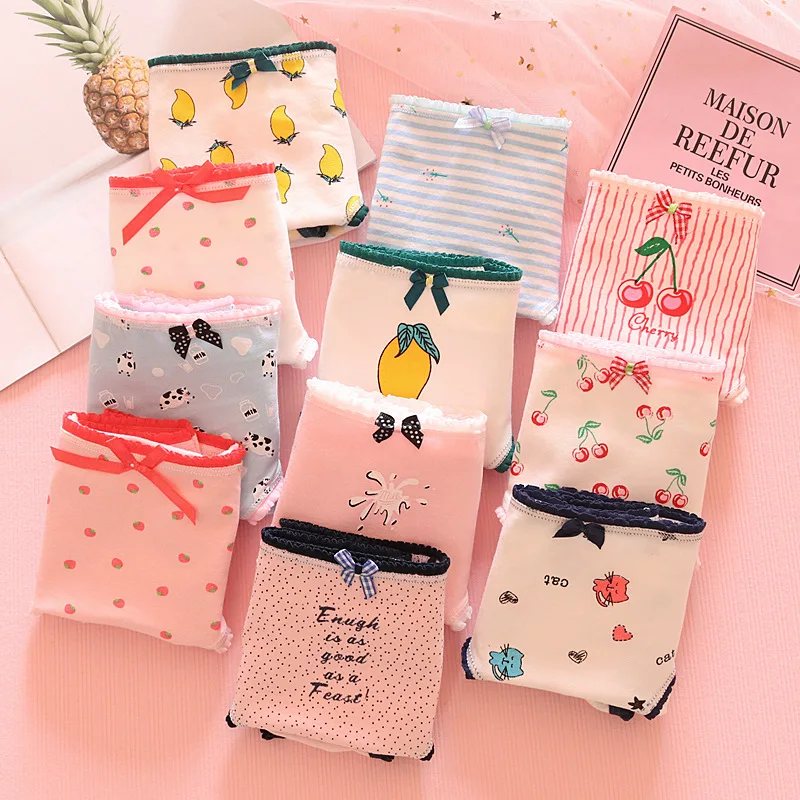 

3pcs Women's Cotton Panties Fashion Cute Bow Cartoon Girls Briefs for Woman Sexy Breathable Female Underwear Low Waist Lingerie