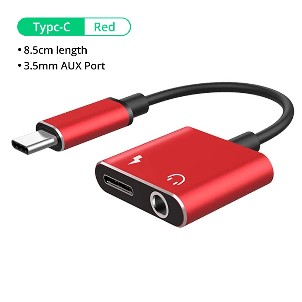 red FONKNEN 2 в 1 usb type C до 3,5 мм конвертер USB-C адаптер для быстрой зарядки адаптер для наушников Разъем для наушников кабель для зарядки - Цвет: red