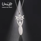 Unift Тройная Луна кулон богини ожерелье для женщин Викка пентаграмма Magic Сверхъестественное Амулет ожерелье ювелирные изделия из нержавеющей стали