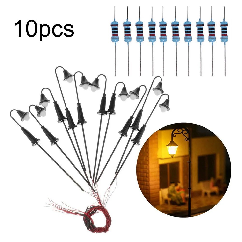 

10x Model Train Railway Street Light HO/TT Scale LED 1:100 12V Warm White Model Railway Street Lights Toys Model Accessories