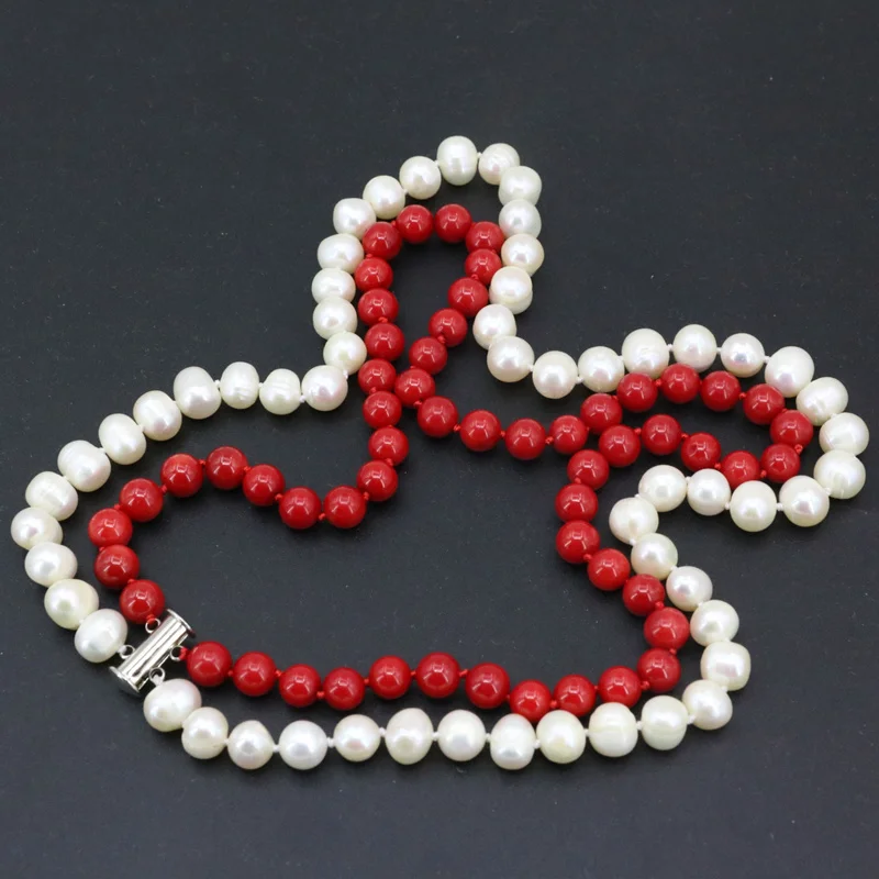 Ожерелье женское из красного кораллового камня диаметром 7 мм 8 9 2 ряда 18 19