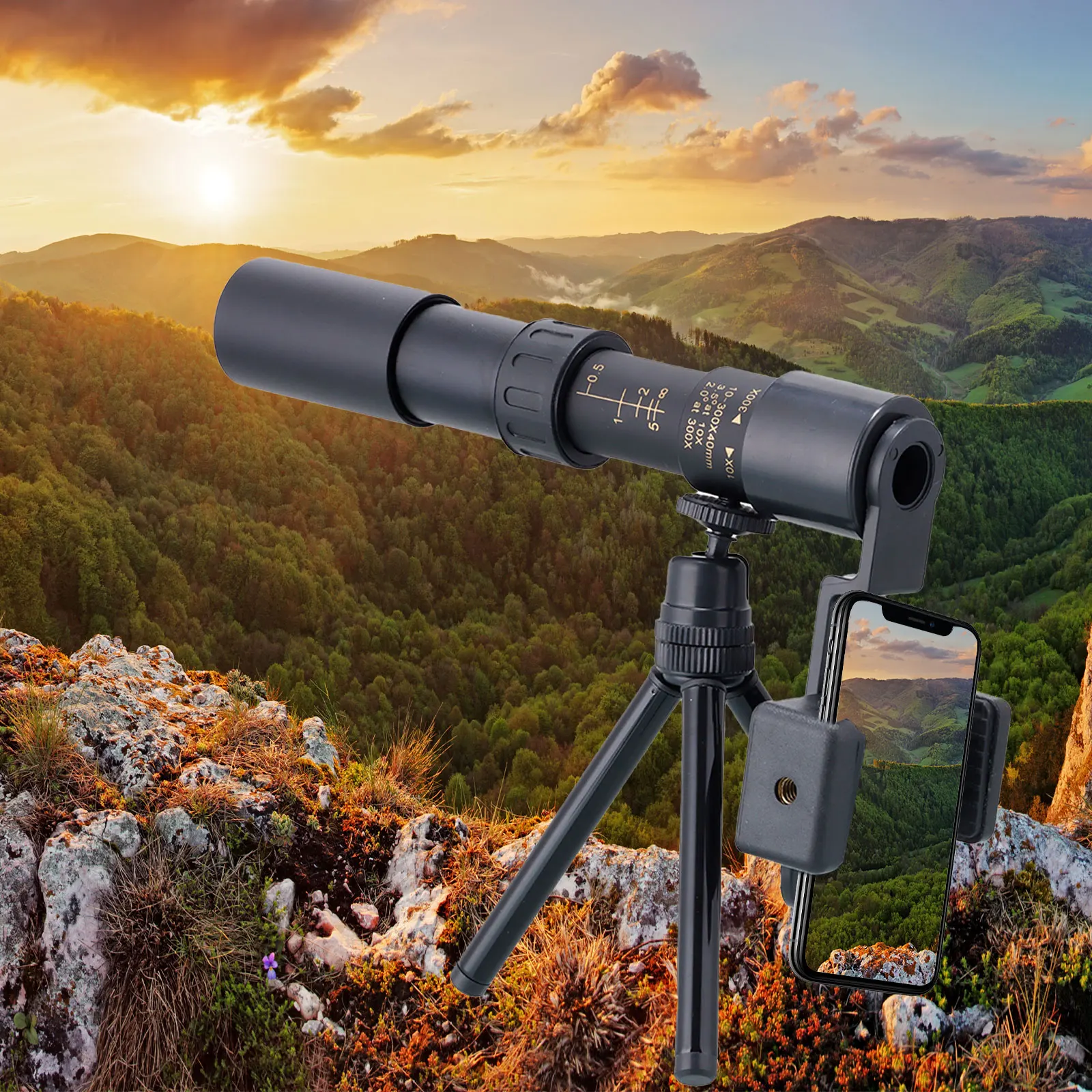 Teropong Kuat Monokuler 300X40 Teleskop Jarak Jauh Profesional untuk Perjalanan Berburu Berkemah dengan Tampilan Definisi Tinggi