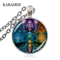 karairis 7 chakra symbols pendant necklace man women chakra yoga meditation necklace glass cabochon buddhism indian jewelry