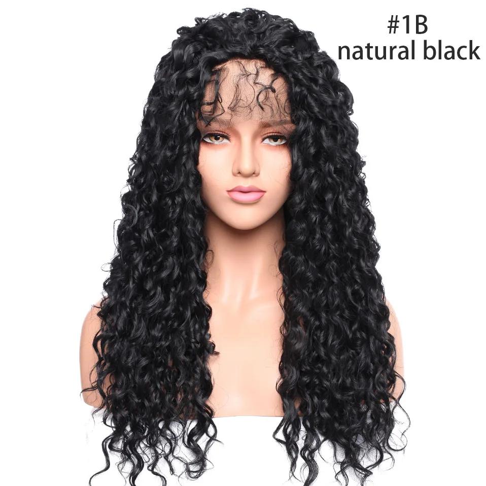 natural black SNOILITE кудрявые кружевные передние парики с детскими волосами косплей вечерние парики синтетические волосы парик 12*3 'парик шнурка черный красный парик для женщин - Цвет: natural black