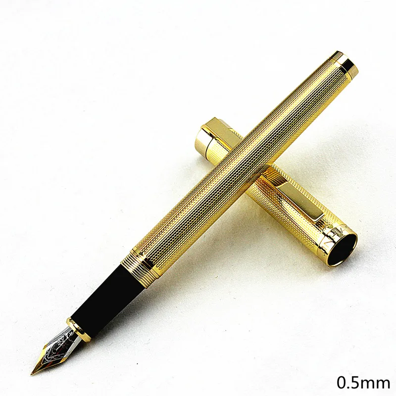 Ручка перьевая Jinhao металлическая золотистая с красивыми узорами в сетку