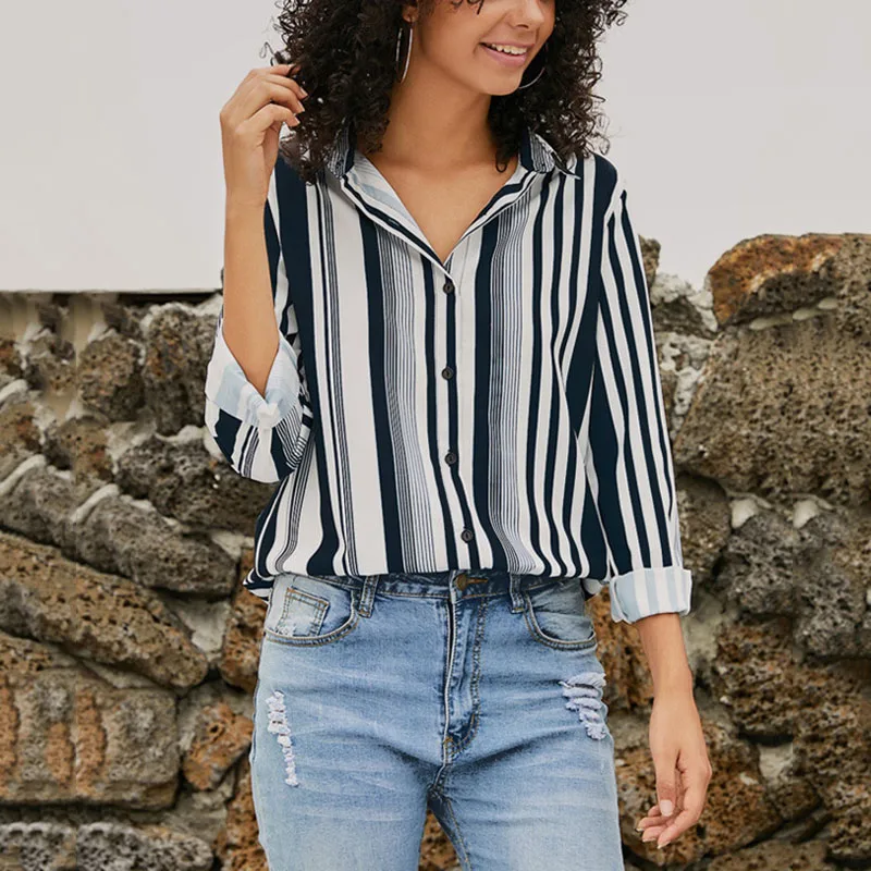 Новая уникальная полосатая дизайнерская однобортная женская рубашка с длинным