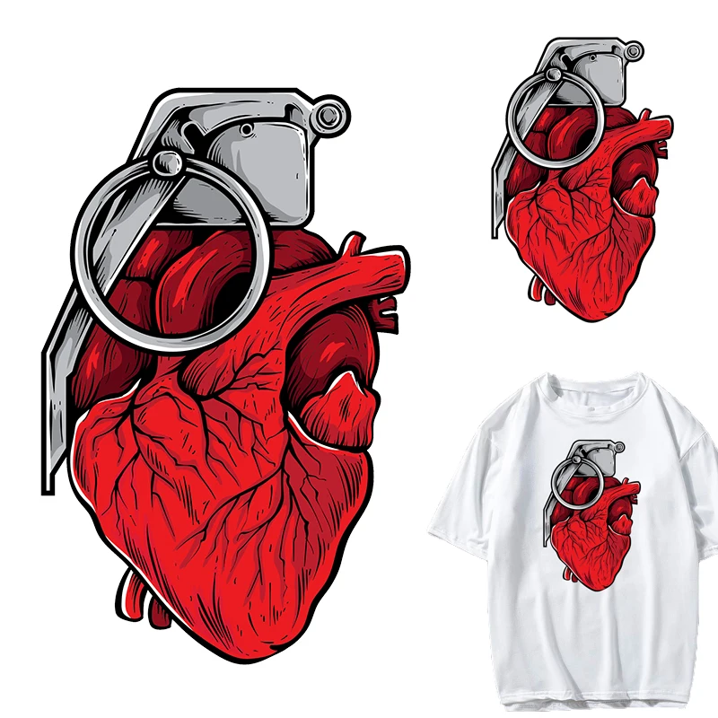Vinyl Punk Red Heart Patches Thermo-stickers Heat Transfer Patch Stripe Iron on Transfers For Clothing Stickers for Clothes DIY | Дом и сад