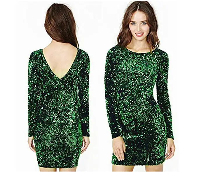 

Green Sequin Women Dress Sexy Club Dresses 2020 Slim Fit Backless Bodycon Party Nightclub Vintage Dress vestido lentejuelas