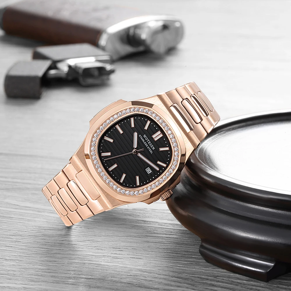 Новые мужские часы Patek, роскошные часы топ бренда с бриллиантами, мужские Модные Повседневные военные водонепроницаемые часы из нержавеющей стали золотистого цвета