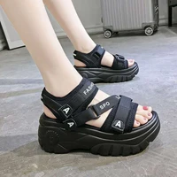 2021 summer thick platform non slip hook loop female shoes wedges 6cm high heels student beach casual women sports sandals