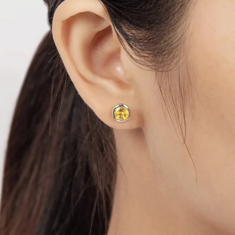 

Jazaz 100% 925 Sterling Silver 6mm Citrine Stud Earrings Women Sparkling Wedding Luxury Engagement Gift Party Fine Jewelry B0614