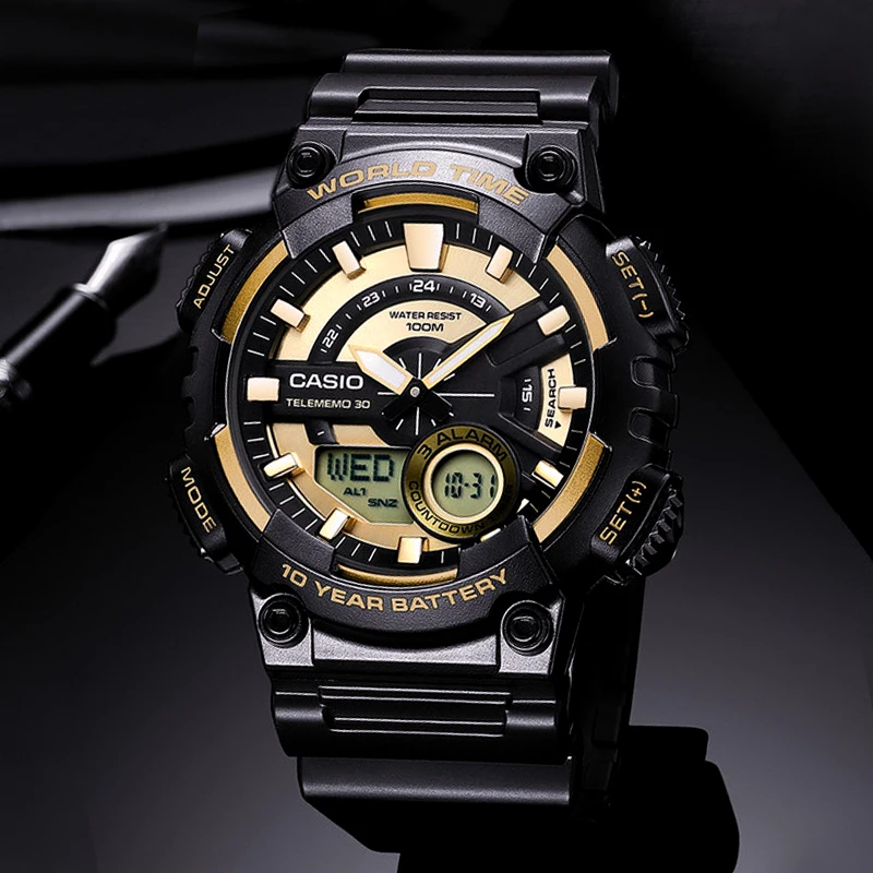 Casio часы Лучшие продажи взрыва часы мужчины установить лучший бренд класса люкс LED военный цифровые часы спортивные 100м Водонепроницаемые кварцевые мужские часы relogio masculino reloj hombre erkek kol saati AEQ100 - Цвет: AEQ110BW9A-1