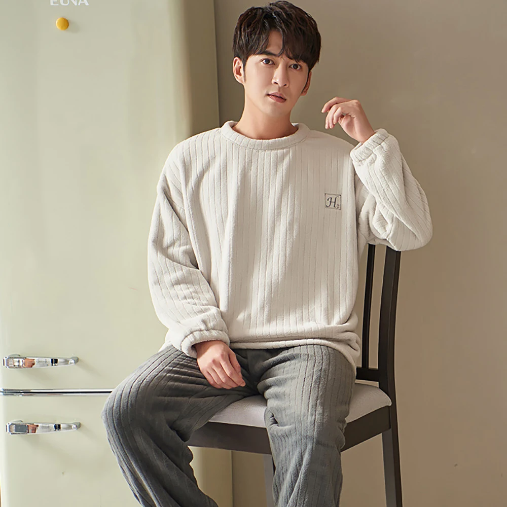 2021 Winter Flannel Pajamas for Men Thick Pajama Male Warm Pajamas Lovely Panda Sleepwear Lounge Set Casual Plaid Patwork Pijama