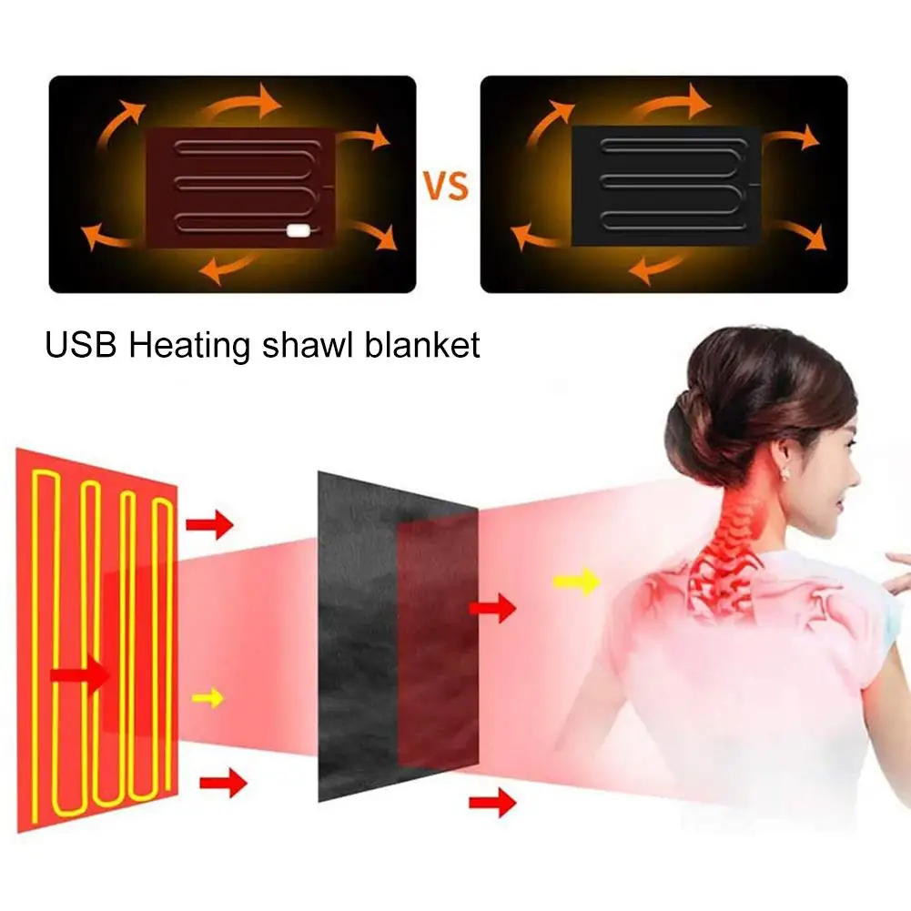 

USB Electric Heating Blanket Washable 3 Heat Settings With Timing Function Heated Shawl Warm Throw Blanket For Winter