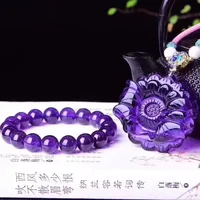 Natural Amethyst Bracelet Peony flower pendant set Men Women Fund Will Grain Deep Purple Crystal Beads Student Fine Jewelry