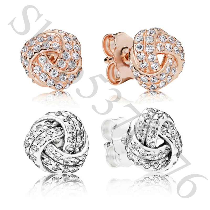 Аутентичные 925 пробы Серебряные Оригинальные сверкающие серьги-гвоздики в