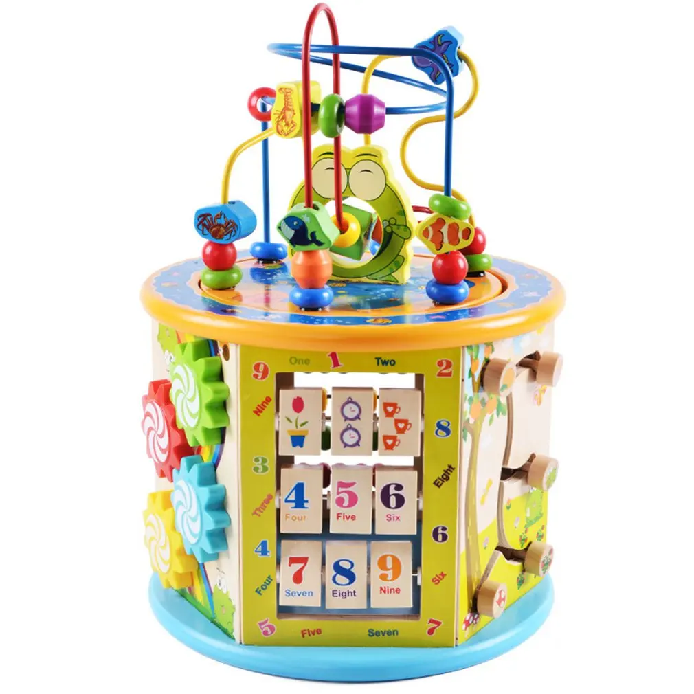 

Montessori Early Childhood Learning Educationa Toy Multi-Function Six-Sided Large Round Bead Treasure Box Puzzle Beaded Math Toy