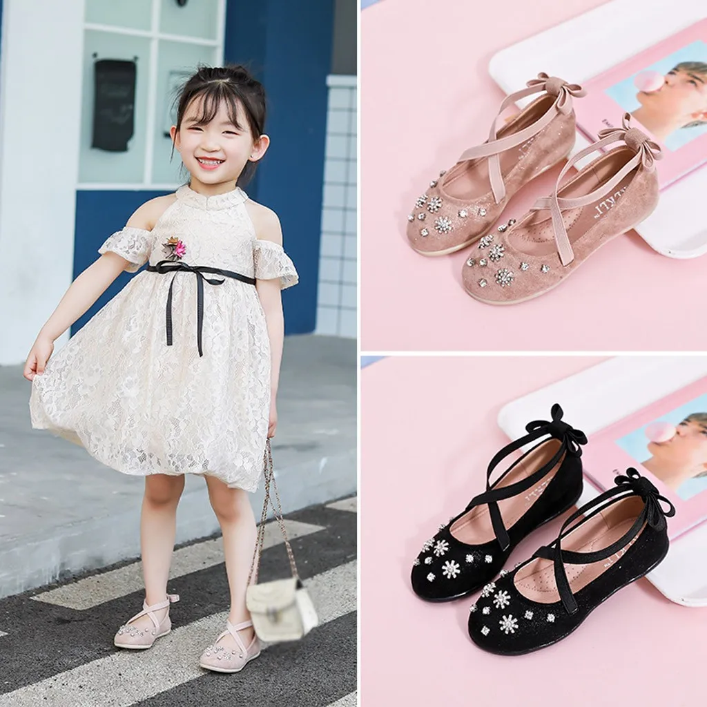 Осенняя милая детская обувь принцессы с поясом и бриллиантами повседневная для