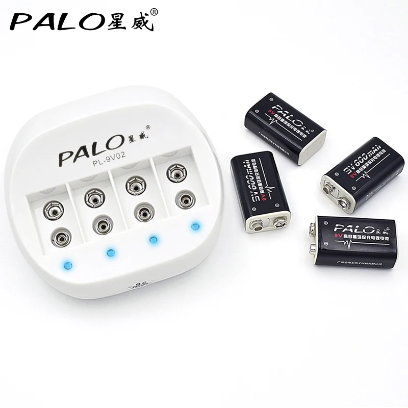 Palo 9 V зарядное устройство для аккумуляторов 6F22 9 V литий-ионный аккумулятор+ 4 шт 9 V 600 mAh литий-ионные батареи
