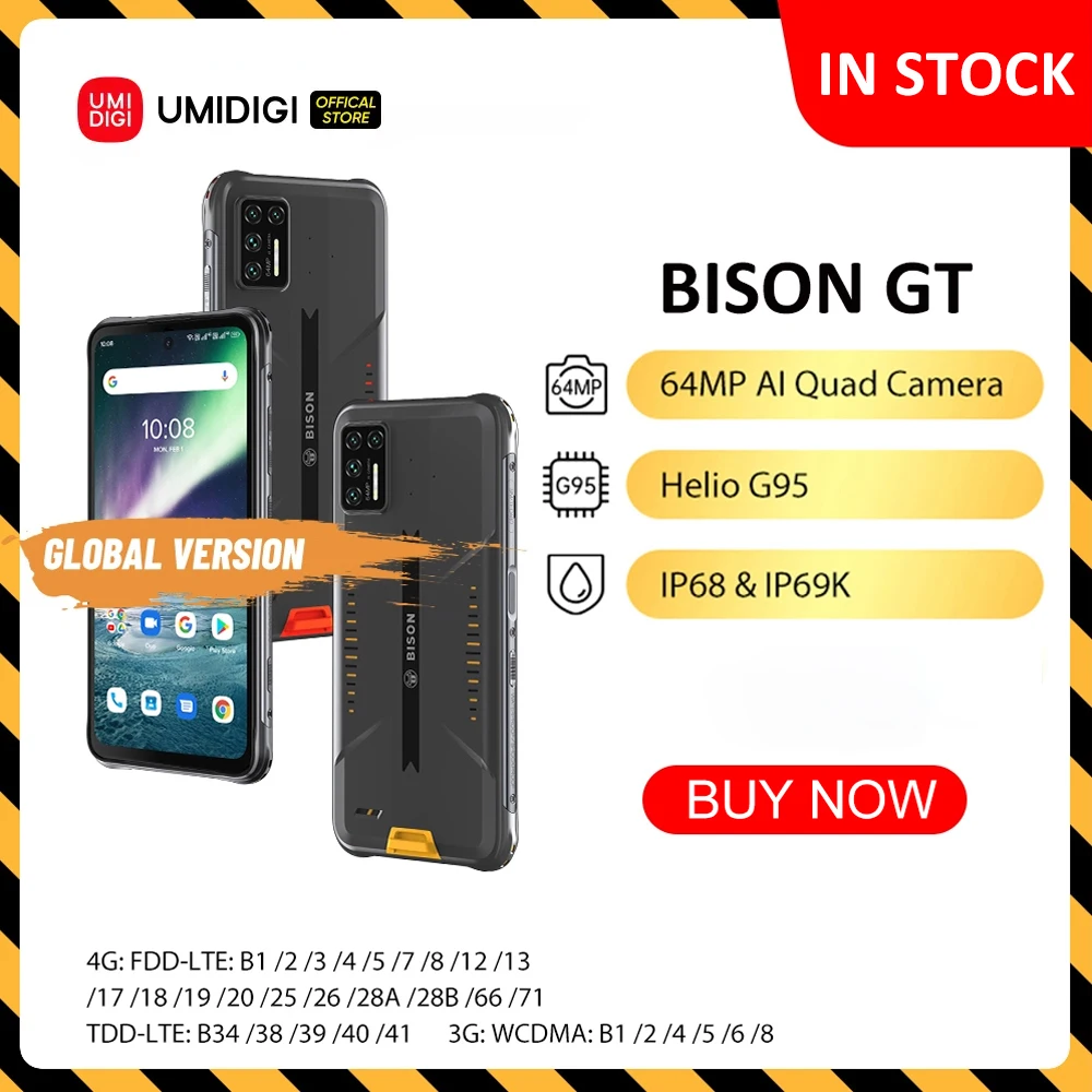 Смартфон UMIDIGI BISON GT защищенный IP68/IP69K Helio G95 4 камеры 64 мп 8 + 128 ГБ 6 67 дюйма FHD 33