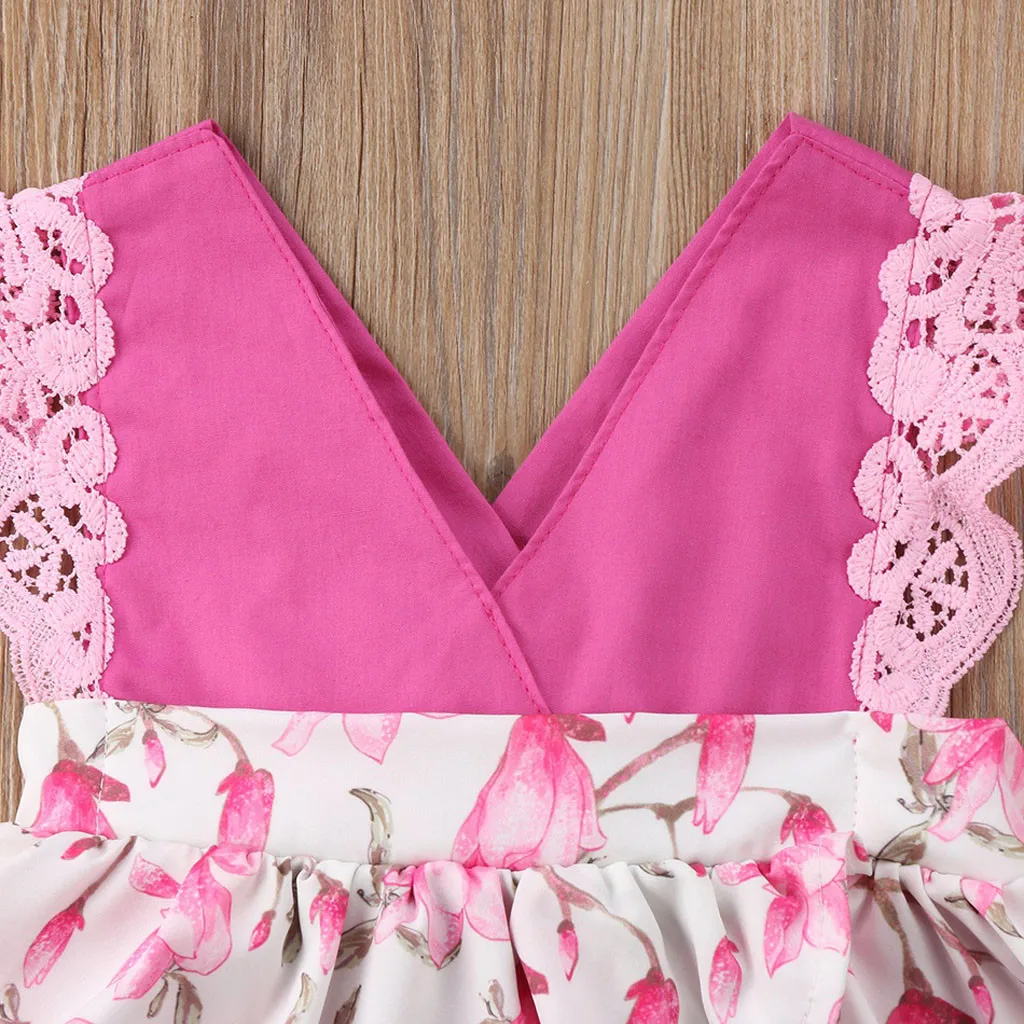 

Toddler Baby Kids Girls Lace Ruched Floral Flowers Romper Bodysuit Clothes