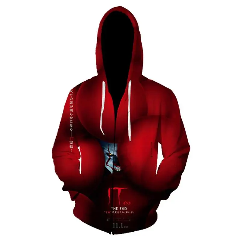 BZPOVB Back The soul clown harajuku Hoodies Cosplay Costumes 3D Printed Sweatshirt zip Cardigan Cartoon hooded Jackets | Мужская одежда